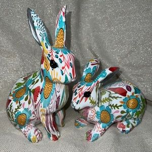 Set of 2 SPRING EASTER Bunny Floral Decoupage Style Decor